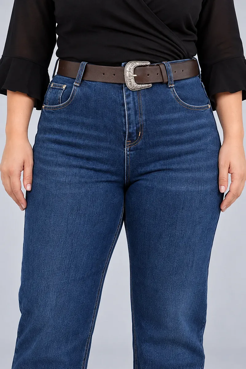 Ελαστικό Plus Size Τζιν Με Ζώνη 