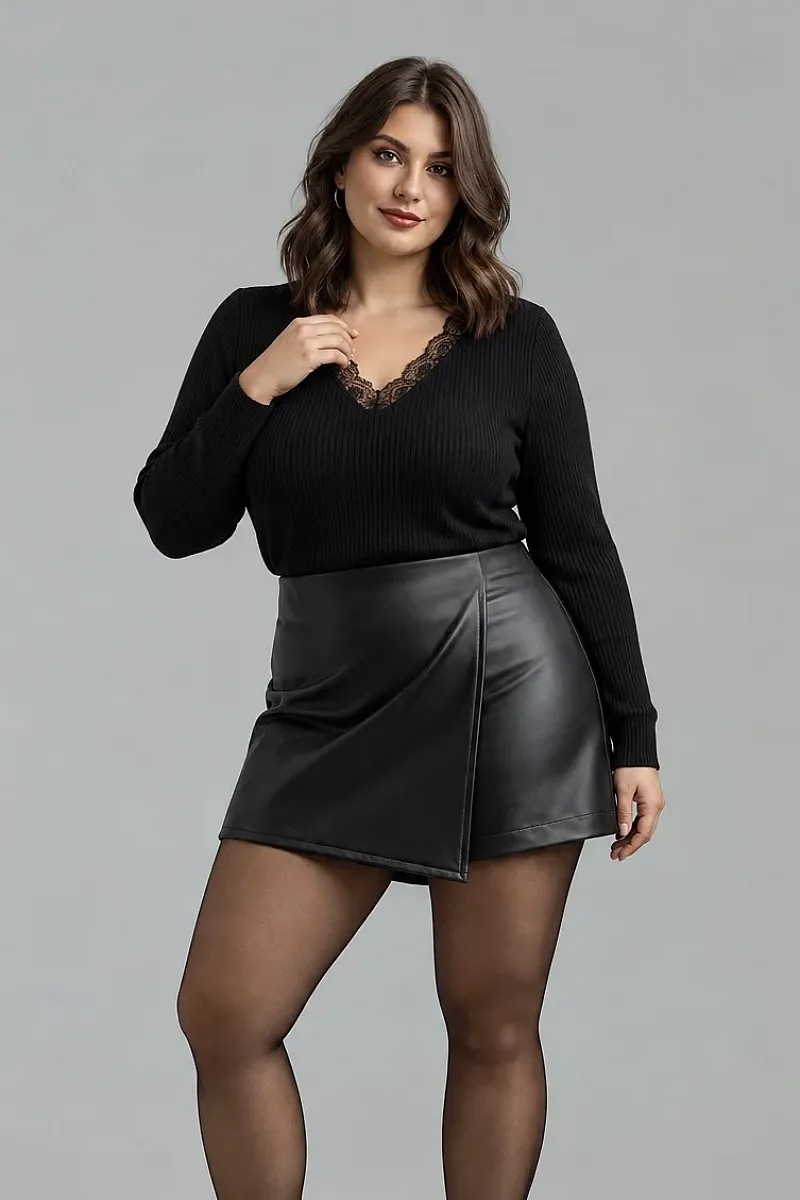 Μαύρο Skort Δερματίνης 