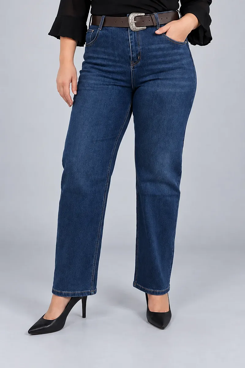 Ελαστικό Plus Size Τζιν Με Ζώνη 