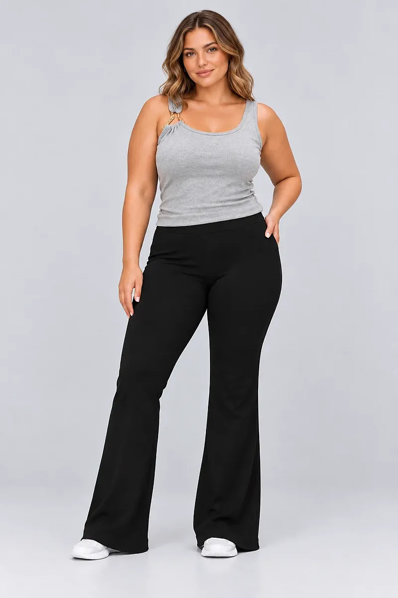 Plus Size Μαύρο Παντελόνι Κολάν Καμπάνα