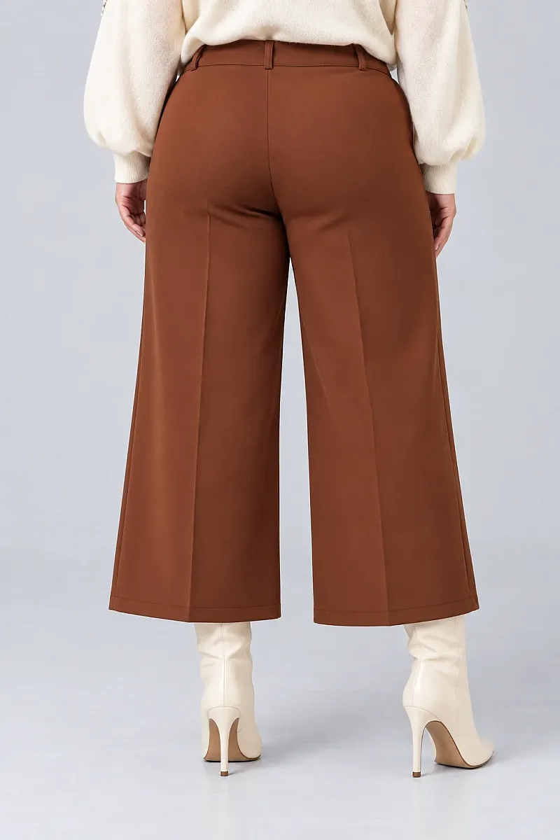 Σοκολατί Plus Size Cropped Παντελόνι