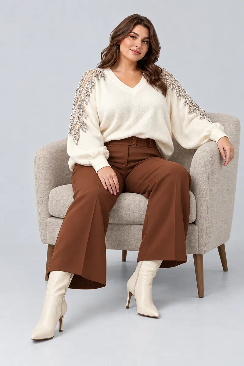 Σοκολατί Plus Size Cropped Παντελόνι