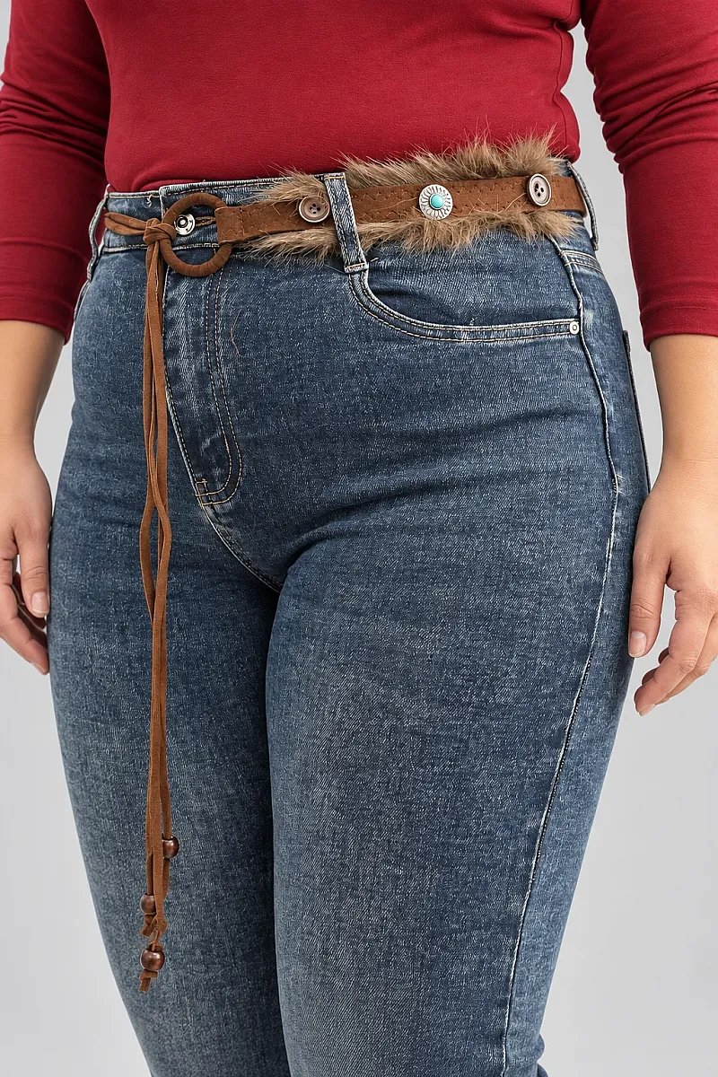 Plus Size Τζιν Boho Luxe με Διακοσμητική Ζώνη
