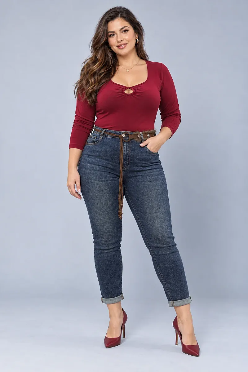 Plus Size Τζιν Boho Luxe με Διακοσμητική Ζώνη