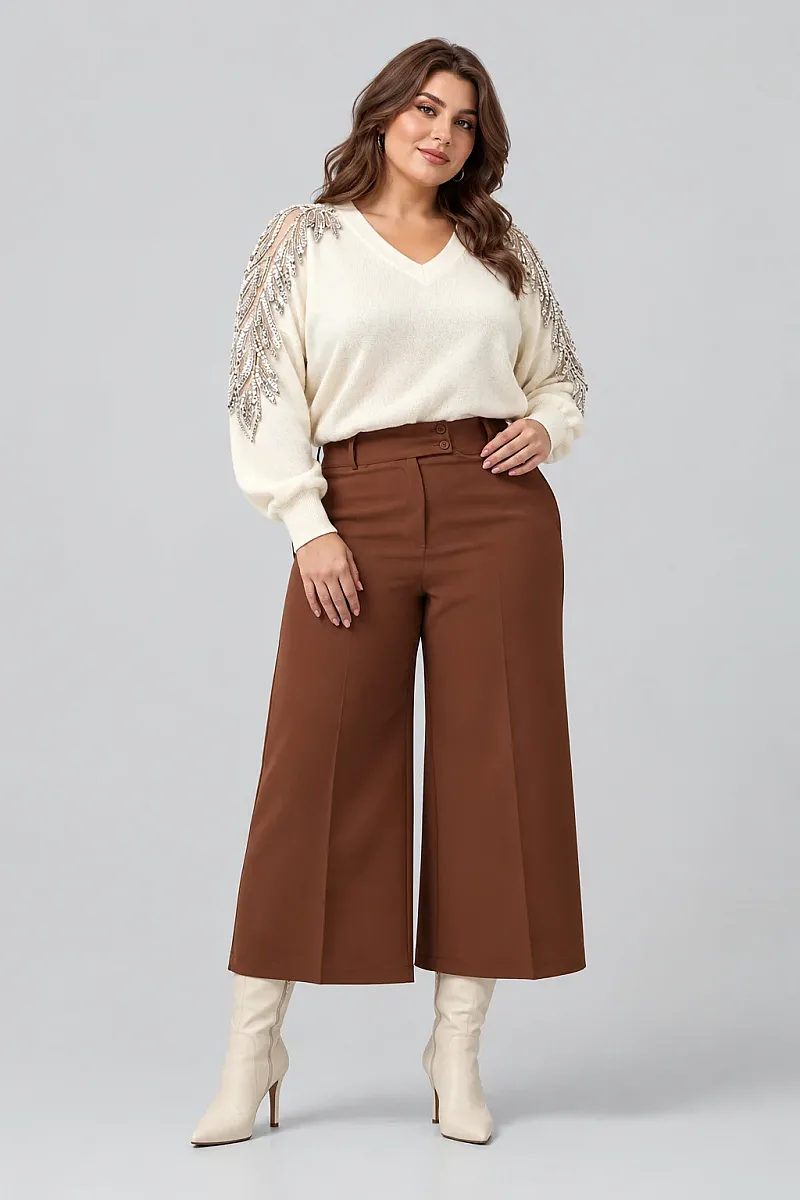 Σοκολατί Plus Size Cropped Παντελόνι