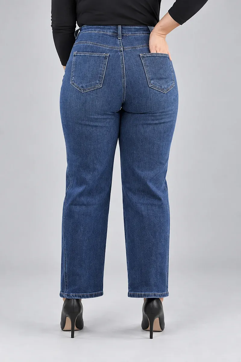 Ελαστικό Plus Size Ψηλόμεσο Τζιν με Ραφές