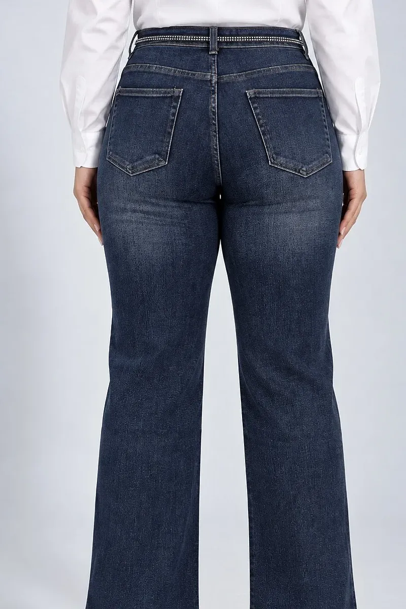 Ελστικό Plus Size Τζιν Με Ζώνη Με Στράς 