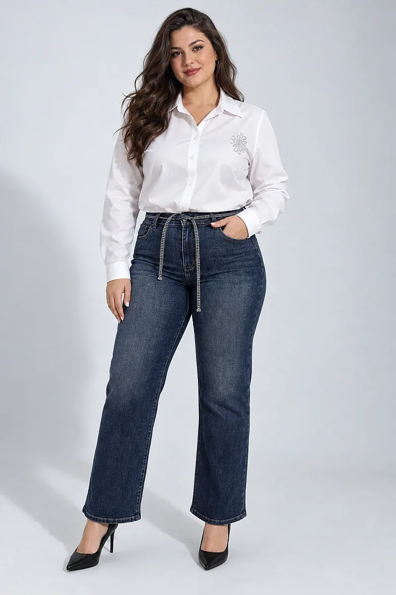 Ελστικό Plus Size Τζιν Με Ζώνη Με Στράς 