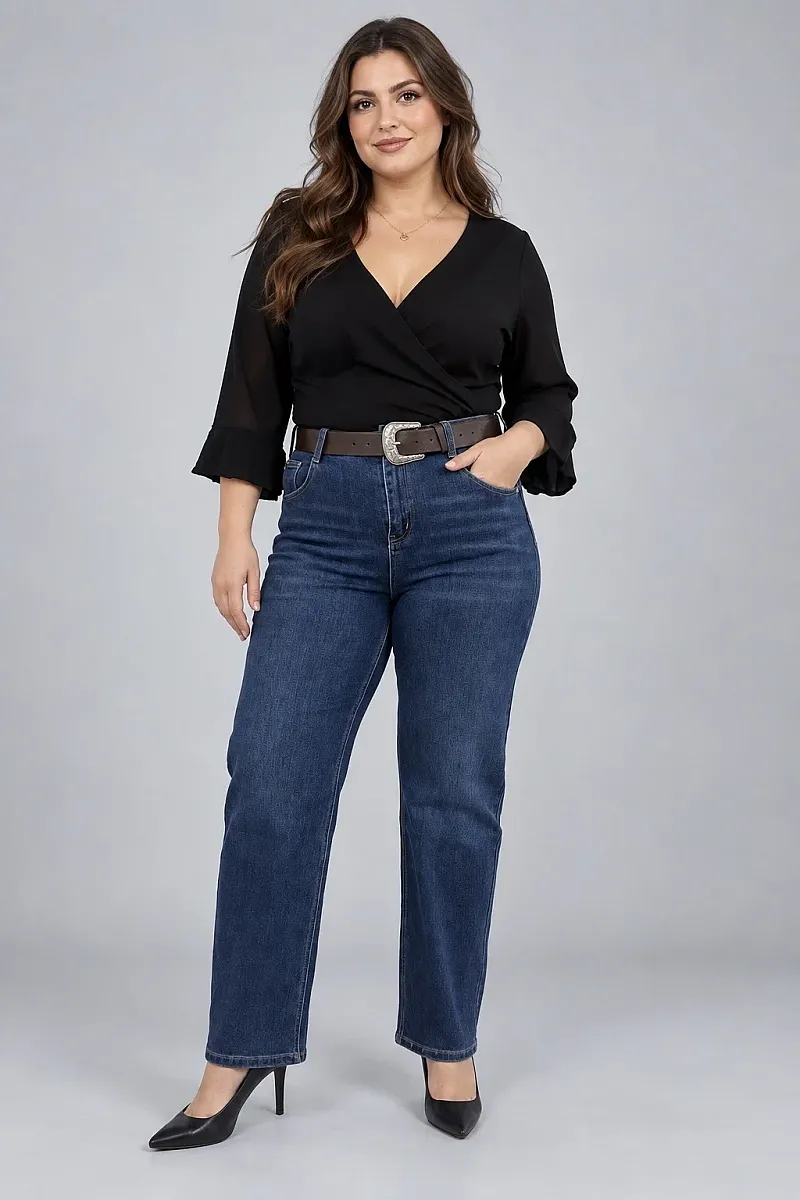 Ελαστικό Plus Size Τζιν Με Ζώνη 