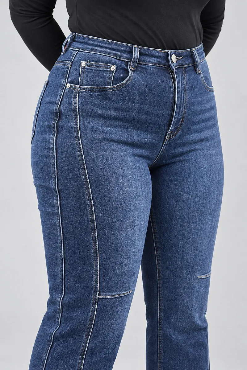 Ελαστικό Plus Size Ψηλόμεσο Τζιν με Ραφές