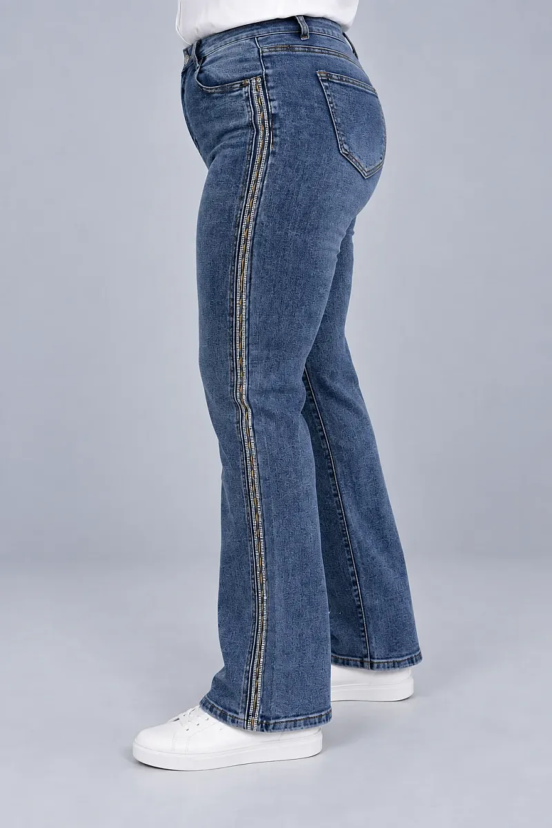 Μπλε  Plus Size Τζιν με Πλαϊνή Τρέσα Στρας