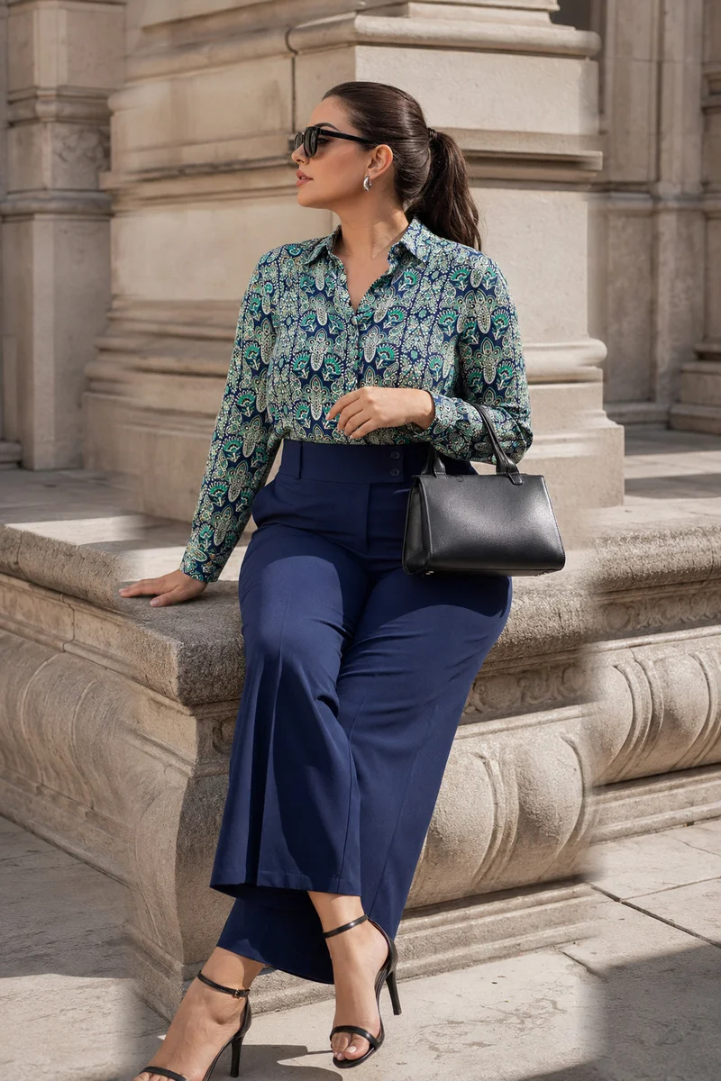 Plus Size Cropped Παντελόνι Navy