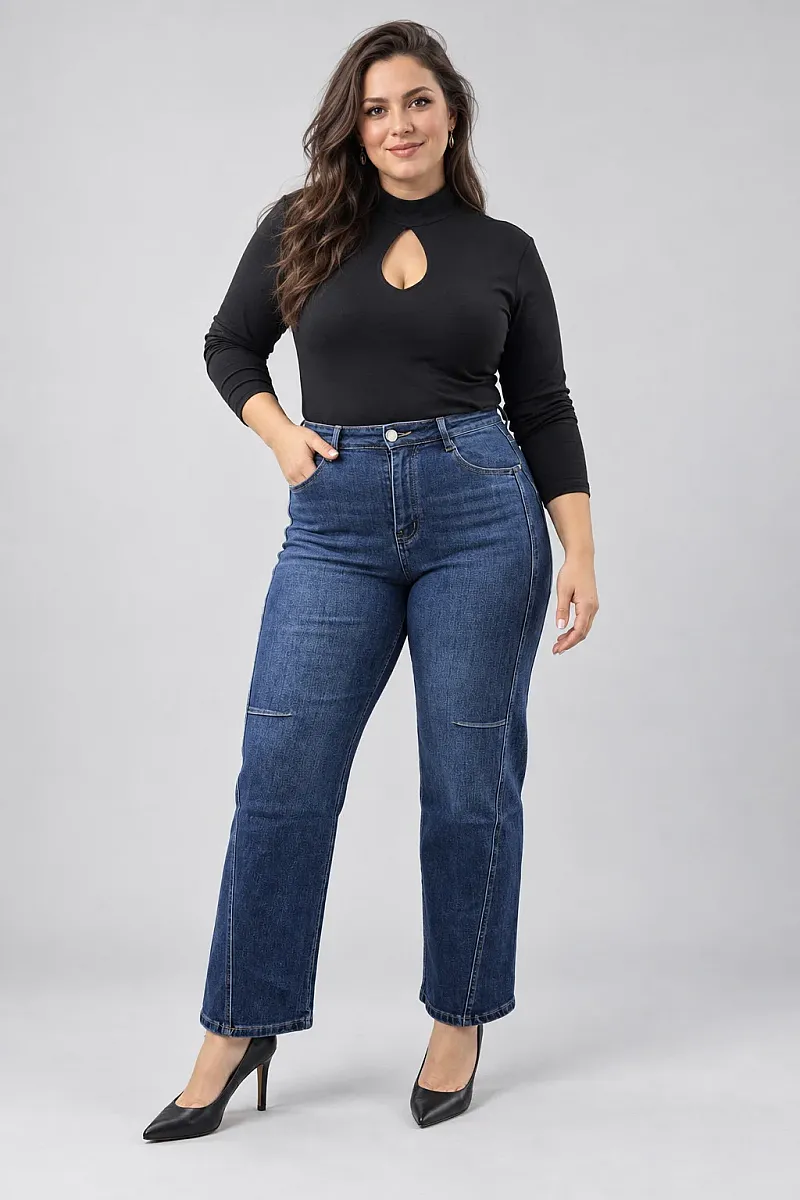 Ελαστικό Plus Size Ψηλόμεσο Τζιν με Ραφές