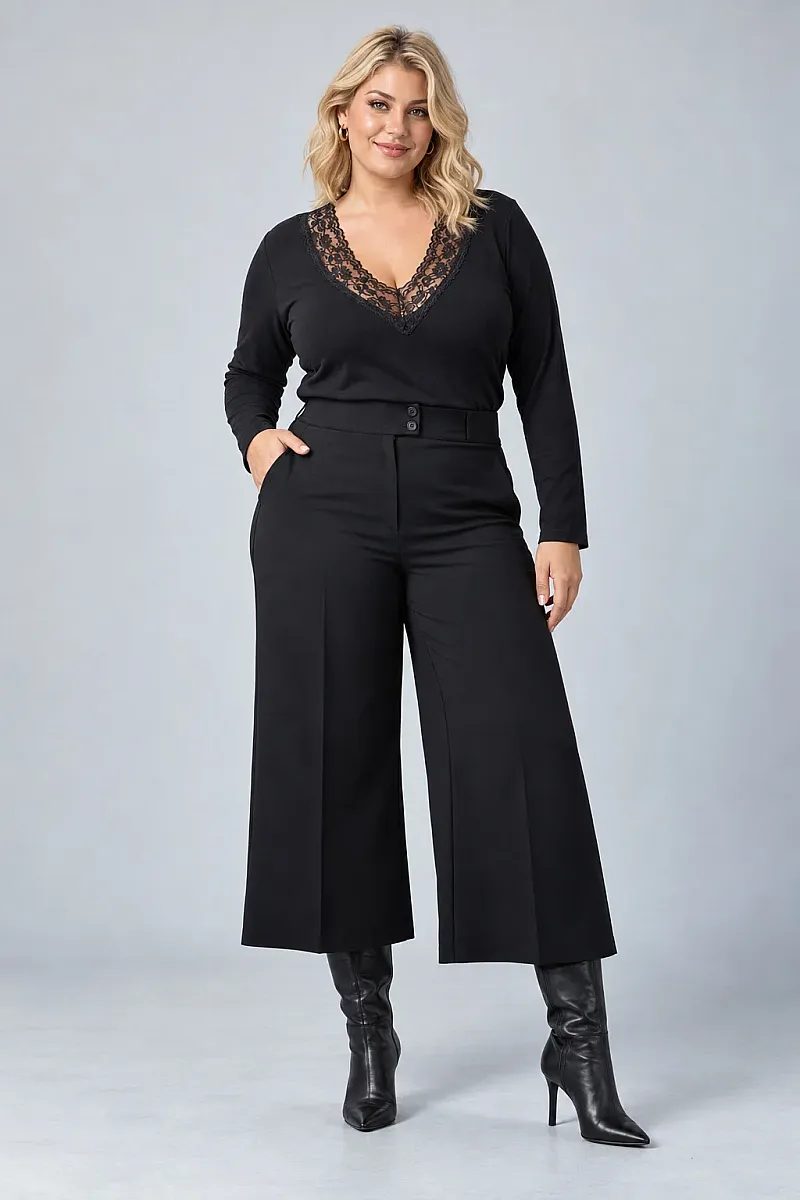 Plus Size Cropped Παντελόνι Μαύρο 