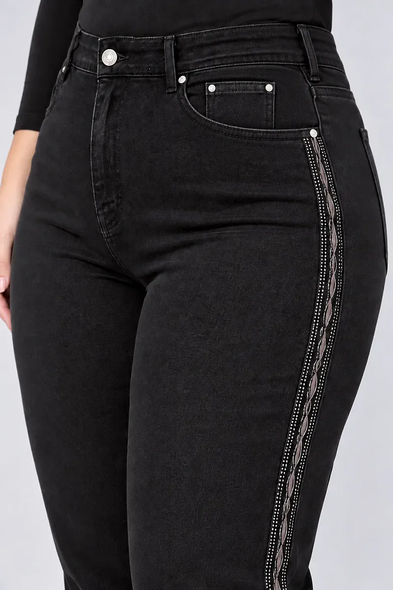 Μαύρο Plus Size Τζιν με Πλαϊνή Τρέσα Στρας