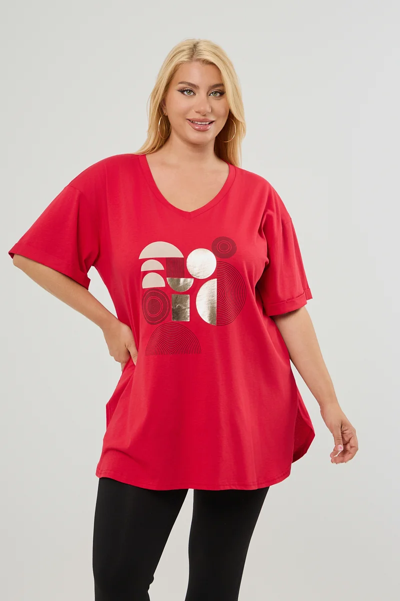 Μοντέρνο Plus Size T-Shirt Κόκκινο