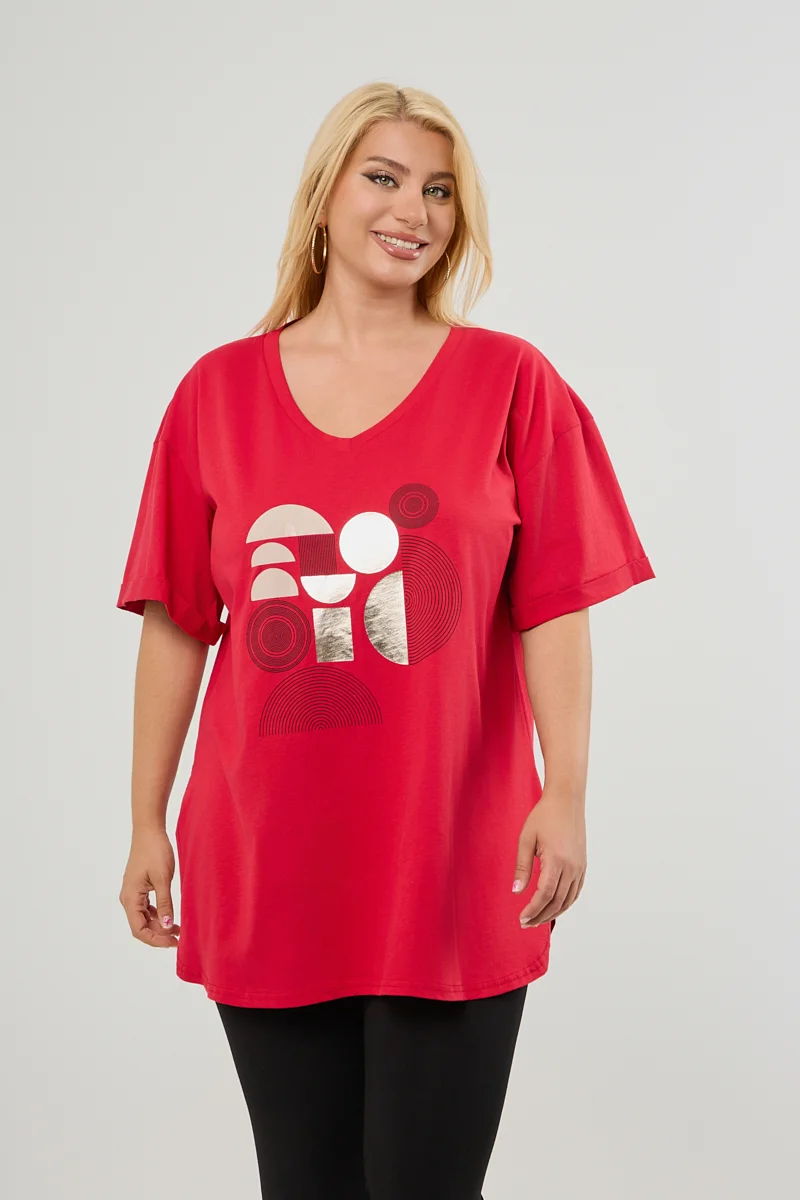 Μοντέρνο Plus Size T-Shirt Κόκκινο