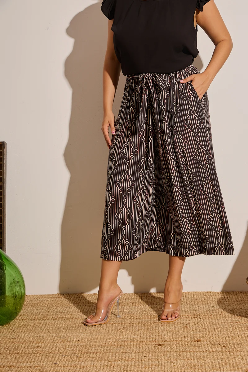 Μαύρο Cropped Παντελόνι Με Γεωμετρικό Σχέδιο 