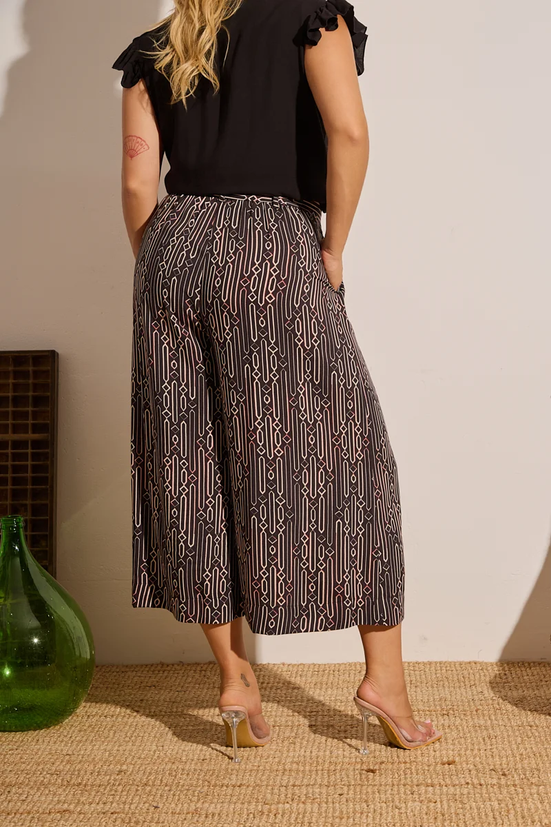 Μαύρο Cropped Παντελόνι Με Γεωμετρικό Σχέδιο 
