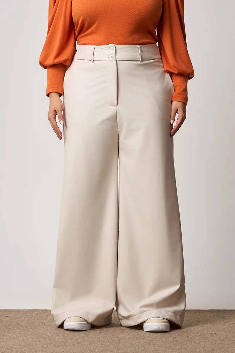 Παντελόνι Δερματίνη Με Επένδυση Εκρού