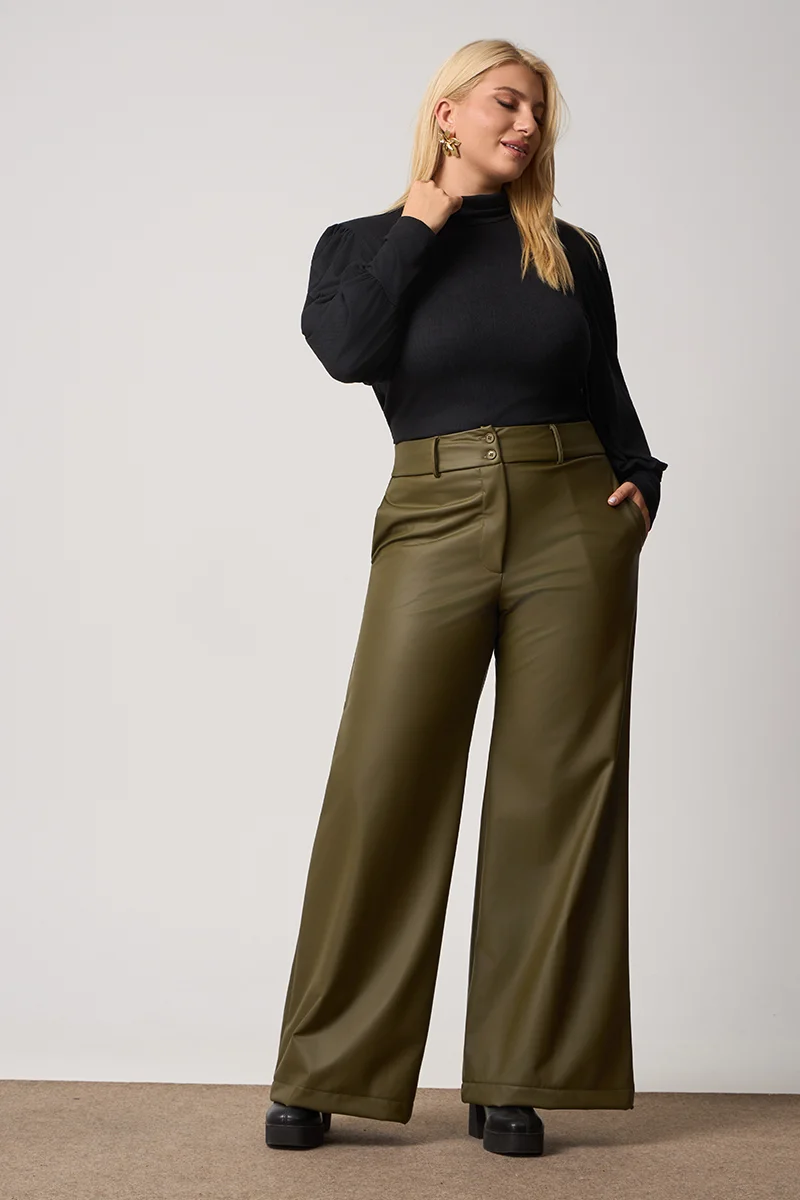 Παντελόνι Δερματίνη Με Επένδυση Χακί