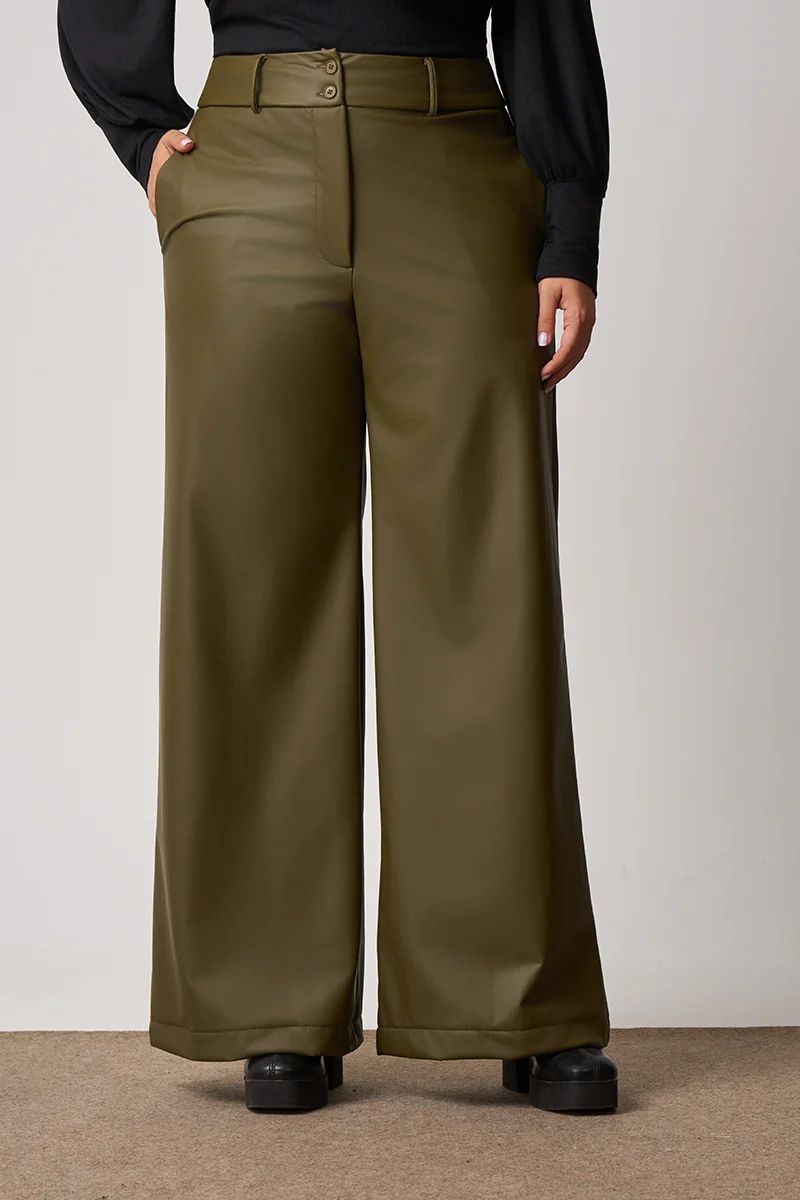 Παντελόνι Δερματίνη Με Επένδυση Χακί