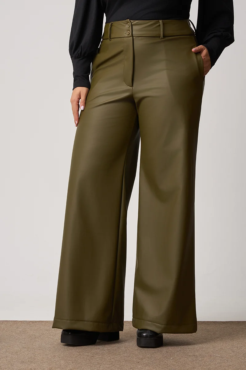 Παντελόνι Δερματίνη Με Επένδυση Χακί