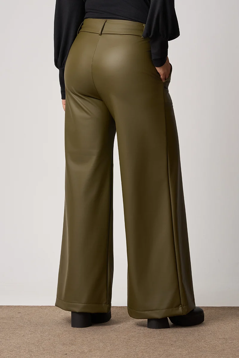 Παντελόνι Δερματίνη Με Επένδυση Χακί