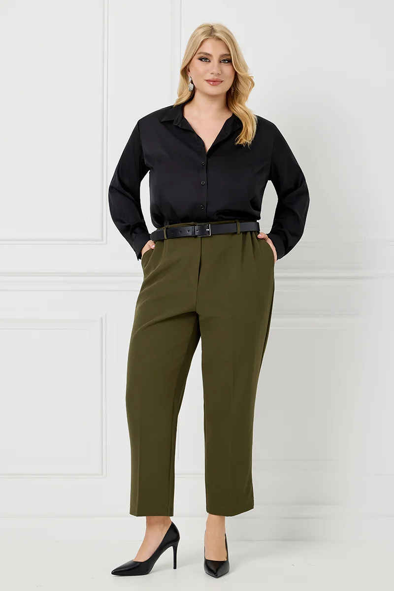 Κομψό Plus Size Παντελόνι Χακί  
