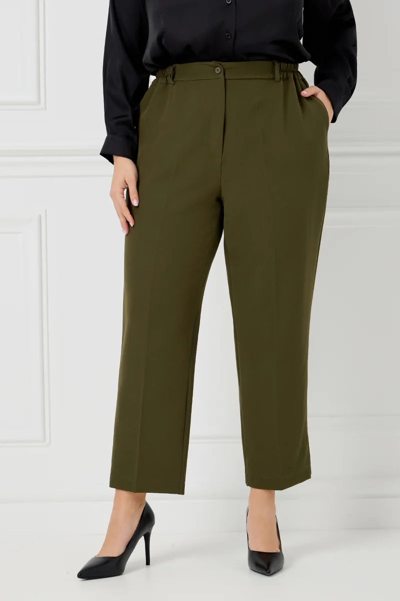 Κομψό Plus Size Παντελόνι Χακί  