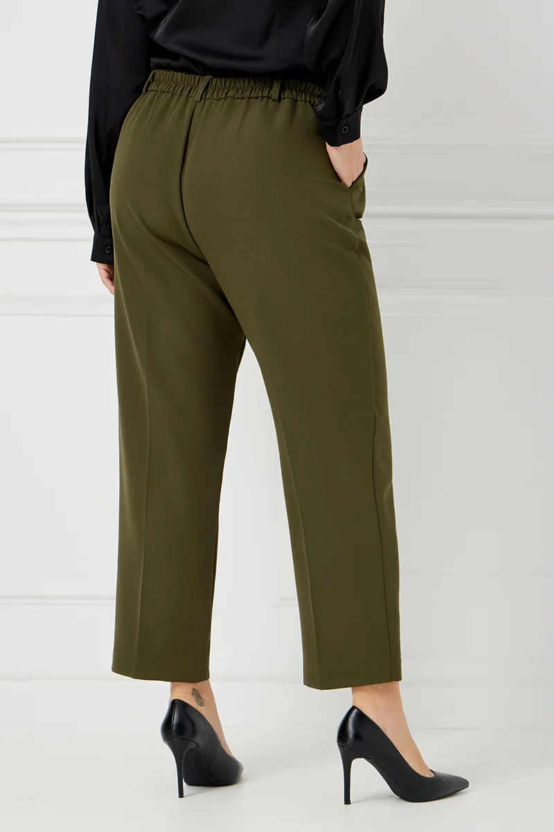 Κομψό Plus Size Παντελόνι Χακί  