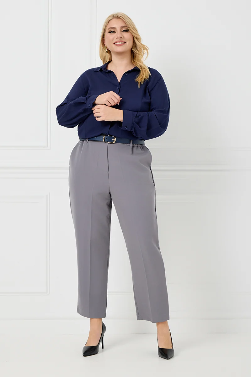 Κομψό Plus Size Παντελόνι Γκρι 