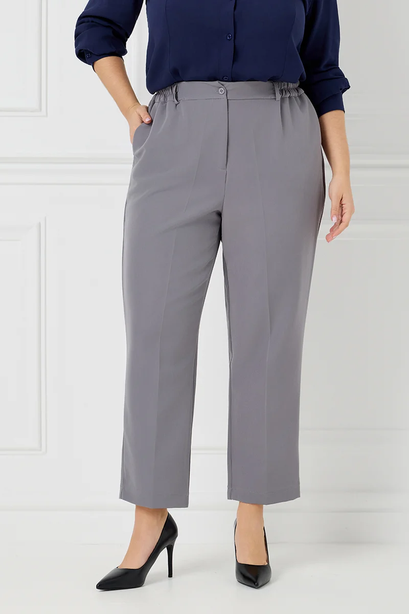 Κομψό Plus Size Παντελόνι Γκρι 