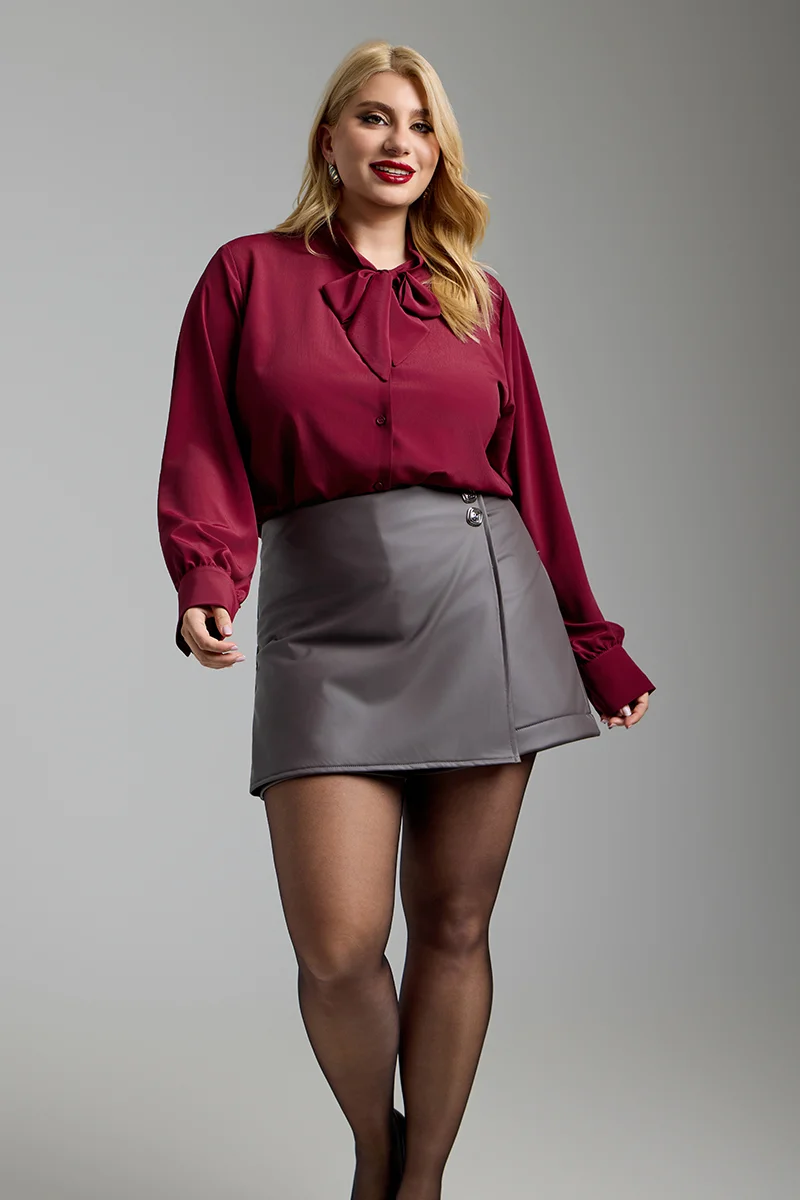 Ανθρακί Skort Δερματίνης Με Κουμπιά