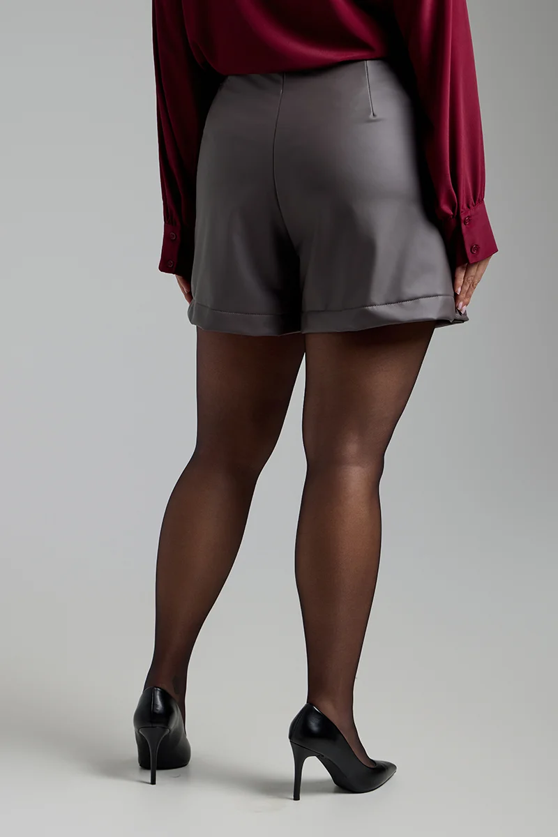 Ανθρακί Skort Δερματίνης Με Κουμπιά