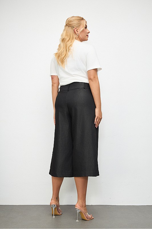 Denim Ψηλόμεσο Παντελόνι Culotte με Πιέτες 
