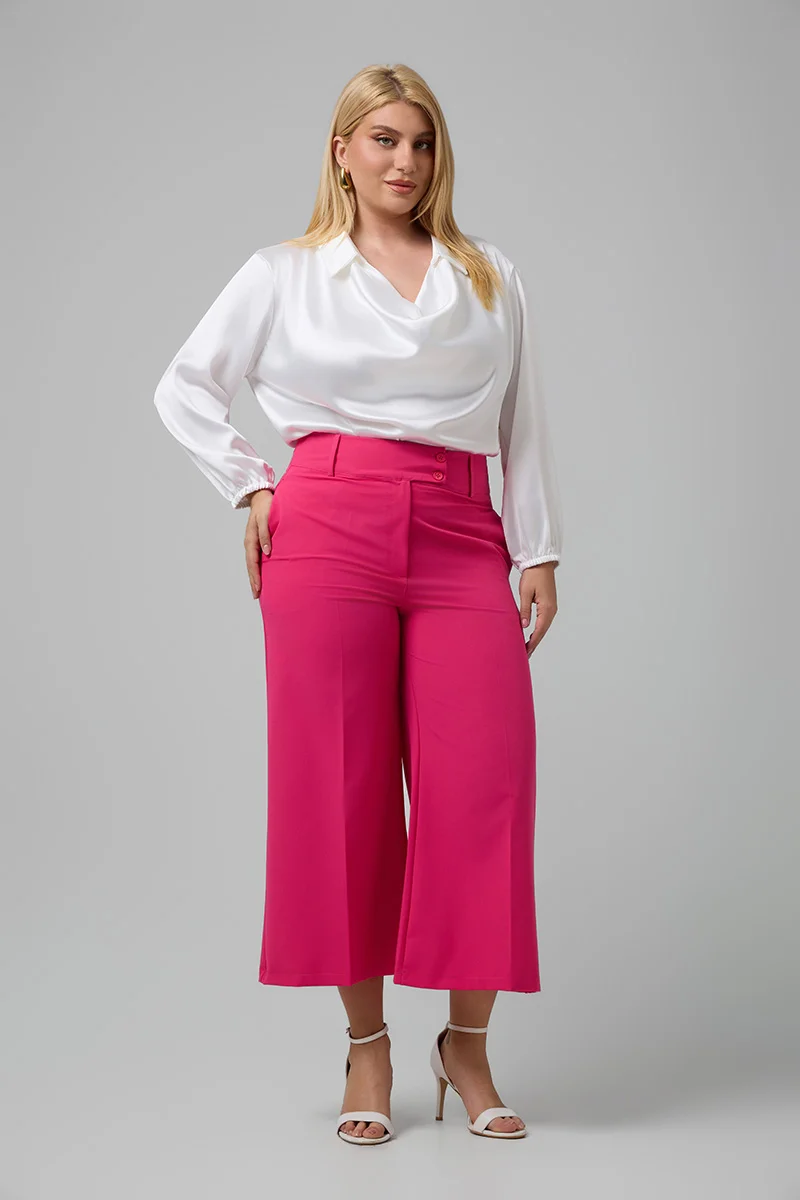 Plus Size Cropped Παντελόνι Φούξια