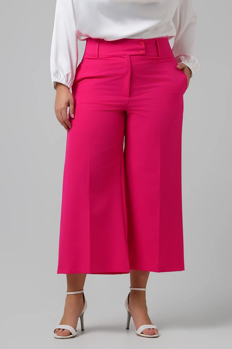 Plus Size Cropped Παντελόνι Φούξια