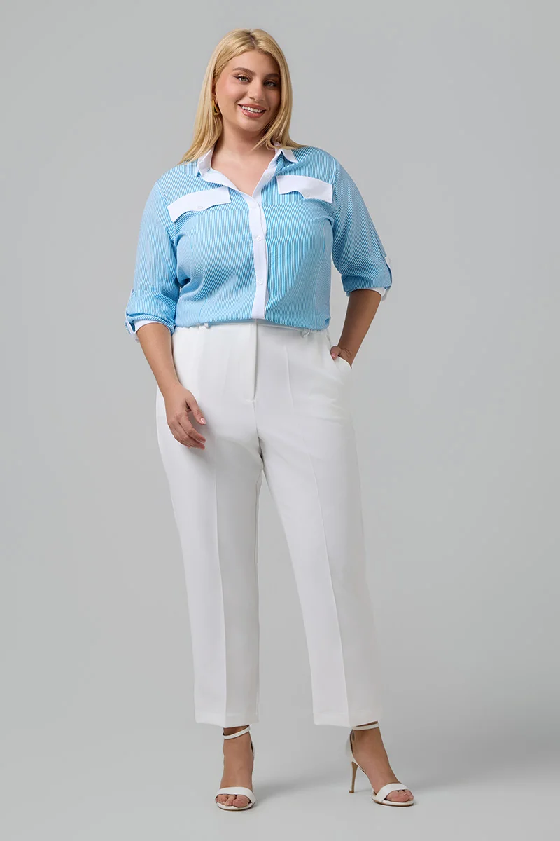 Plus Size Παντελόνι Λευκό