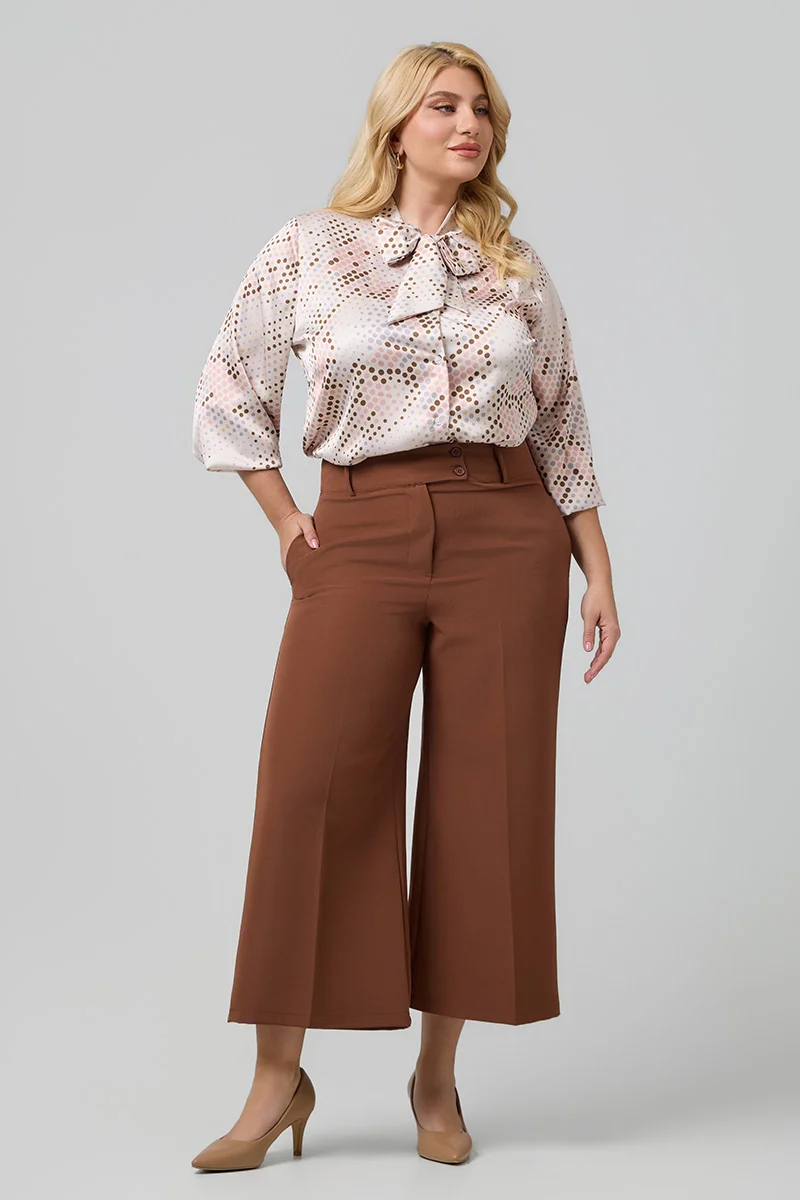 Plus Size Cropped Παντελόνι Σοκολατί