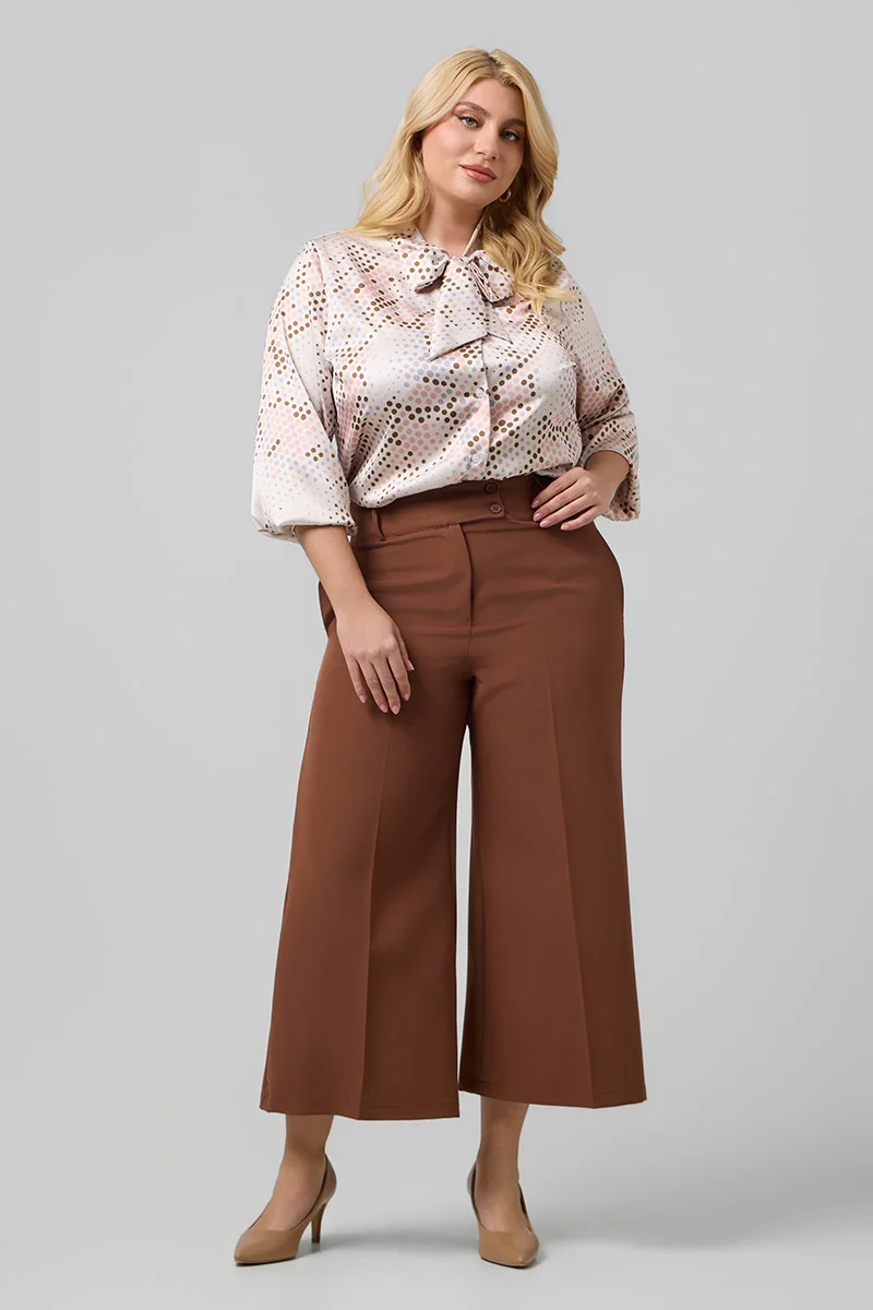 Plus Size Cropped Παντελόνι Σοκολατί