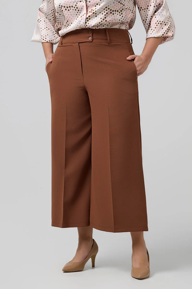 Plus Size Cropped Παντελόνι Σοκολατί