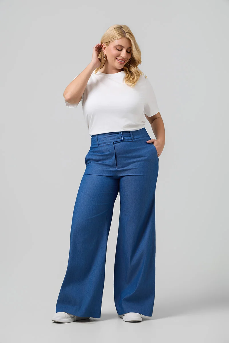 Βαμβακερό Ψηλόμεσο Παντελόνι Denim Blue