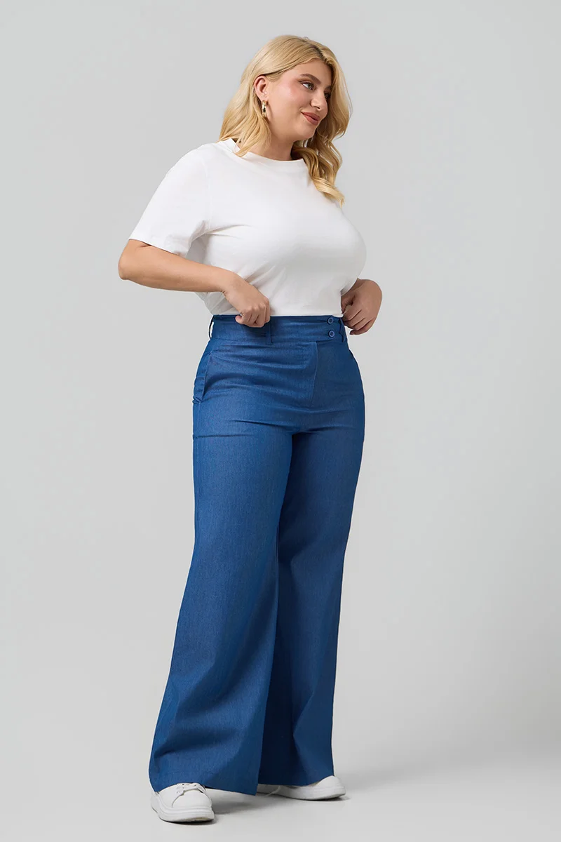 Βαμβακερό Ψηλόμεσο Παντελόνι Denim Blue