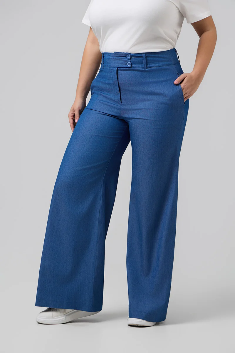 Βαμβακερό Ψηλόμεσο Παντελόνι Denim Blue