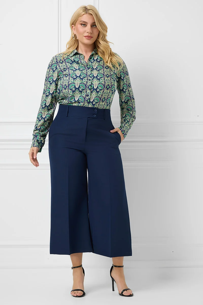 Plus Size Cropped Παντελόνι Navy