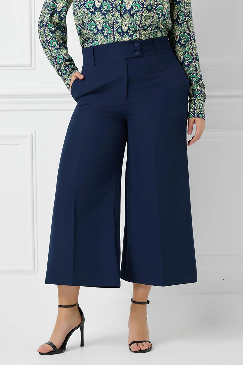 Plus Size Cropped Παντελόνι Navy