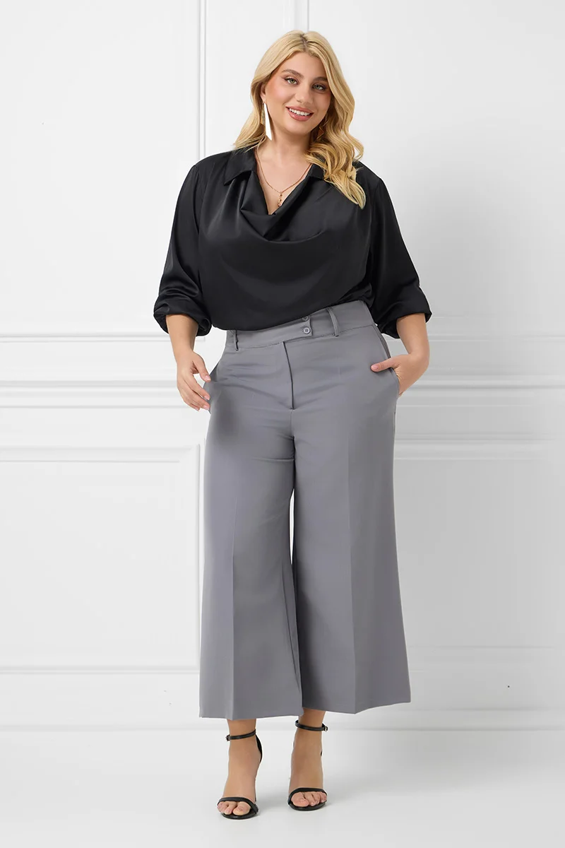 Plus Size Cropped Παντελόνι Γκρι