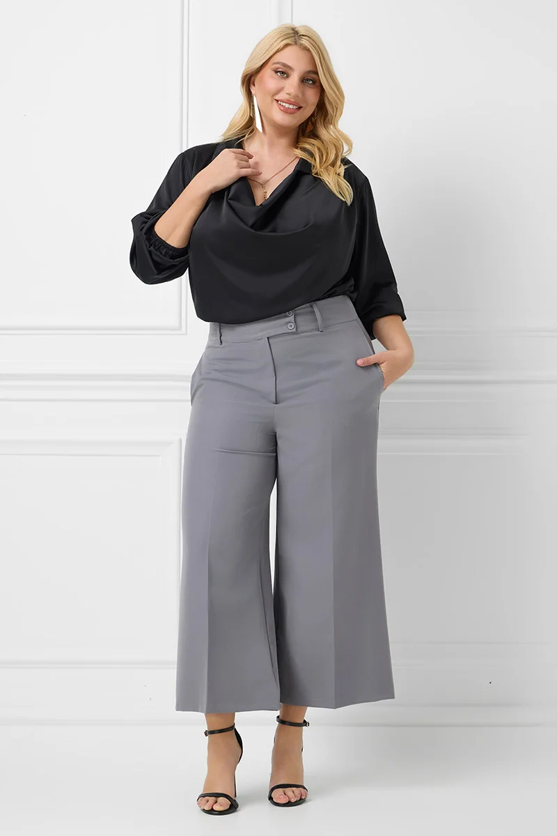 Plus Size Cropped Παντελόνι Γκρι