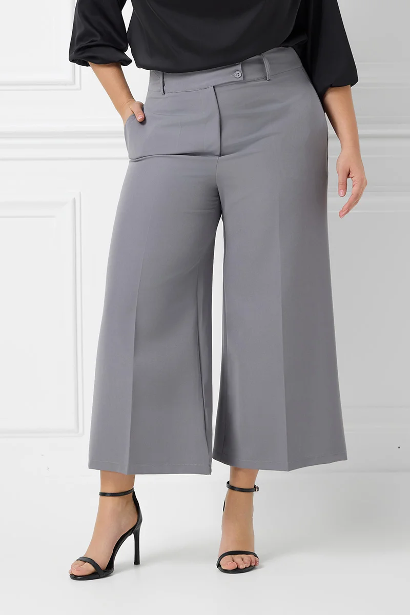 Plus Size Cropped Παντελόνι Γκρι